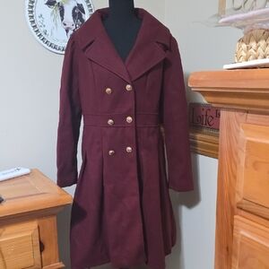 Grace Karin Burgundy Double-Breasted Trench Coat